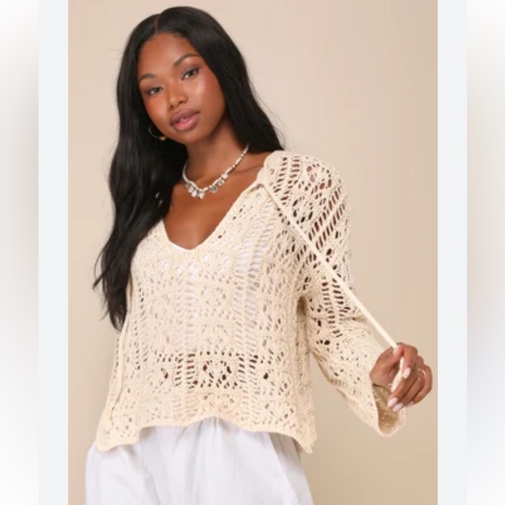 International Concepts Boho Chic Beige Crochet Women's Blouse